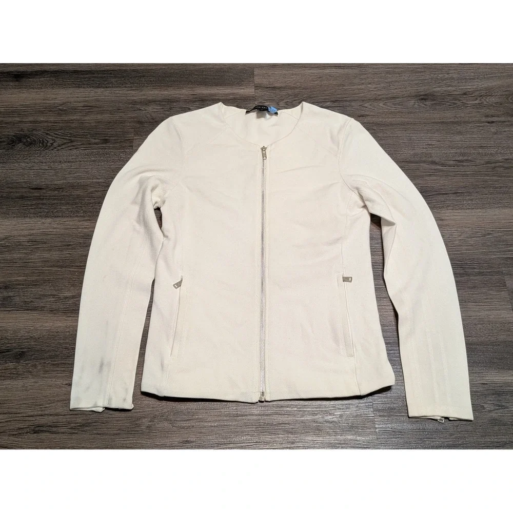 Ralph Lauren Black Label Cream Moto Jacket Womens Medium Full Zip READ‎